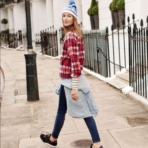 Madewell Nicolette Brushed Plaid Kilt Red Top Pullover Academia Preppy